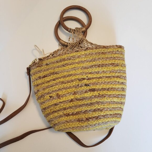 Woven Stripe Crossbody Bag With Drawstring Lining & Top Handle - Picture 9 of 14